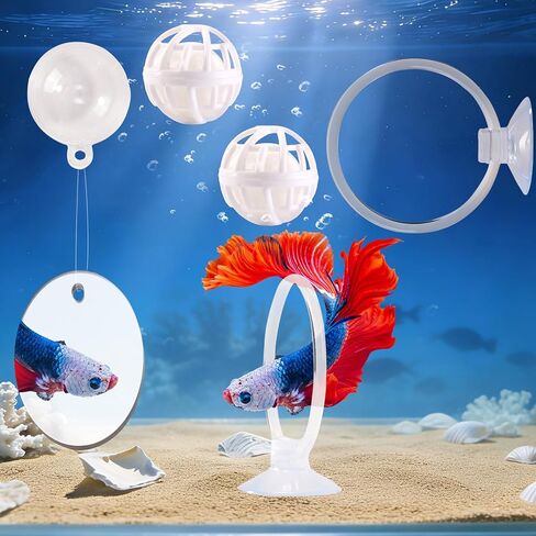 ألعاب Betta Fish ، 2 PCS Fish Exercy Ring و Nitrine Calls Set ، مجموعة لعبة Betta Mirror ، حلقة التغذية مع كوب الشفط ، ملحقات خزان الصيد للهدايا (أحمر) in Kuwait