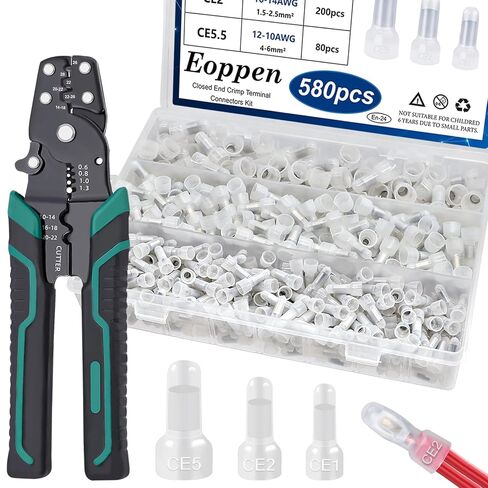 580Pcs Closed End Crimp Connector 22-16, 16-14, 12-10 AWG Nylon Wire Connector Crimp Wire Nuts for Electrical Equipment, Audio Wire Connectors in Kuwait