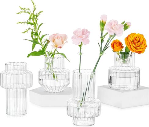 Glasseam Glass Bud المزهريات للقطاعات المركزية: مجموعة مزهرية زهرة صغيرة حديثة من 4 للديكور المنزلي - مركزية مركزية صافية للسيارات المطبخ في غرفة المعيش in Saudi Arabia
