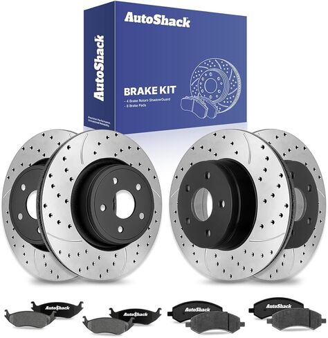 استبدال مجموعة فرامل Autoshack لعام 2006-2018 RAM 1500 2007-2009 Dodge Durango 2007-2009 Chrysler Aspen الأمامي الخلفي الحفر والقرص المغطى بالقرص الإلكترونية دوارات فرامل سيراميك SCD967PR63007 in Saudi Arabia