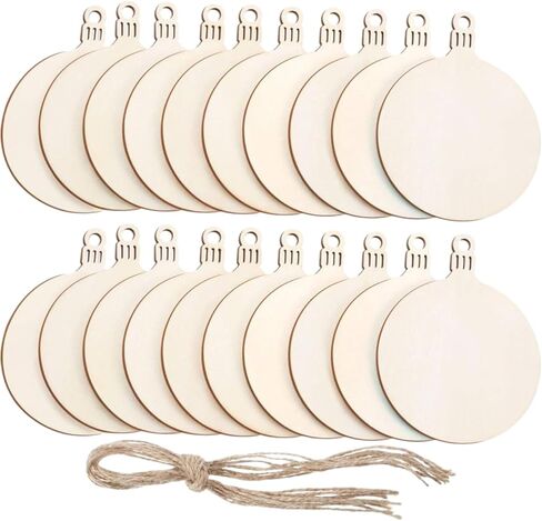 20 Pcs Wooden Christmas Ornaments 3,5 inch Wood Slices DIY Christmas Tree Decoration Unfinished Wood Slices with Holes Hanging Christmas Centerpieces Decorations Predrilled Wood Circles for Crafts in Kuwait