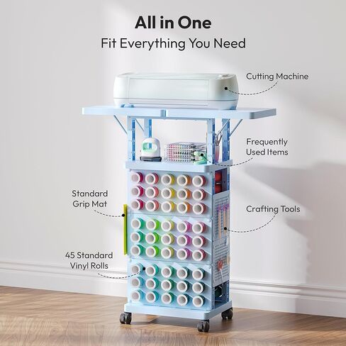 Organizer and Storage Stand Compatible with Cricut Machine, Rolling Storage Cart Table Desk Shelf with 30 Vinyl Roll Holders, Tool Pegboard, Accessories Holder Organizer for Craft Room Home in Saudi Arabia