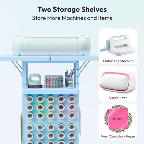 Organizer and Storage Stand Compatible with Cricut Machine, Rolling Storage Cart Table Desk Shelf with 30 Vinyl Roll Holders, Tool Pegboard, Accessories Holder Organizer for Craft Room Home in Saudi Arabia