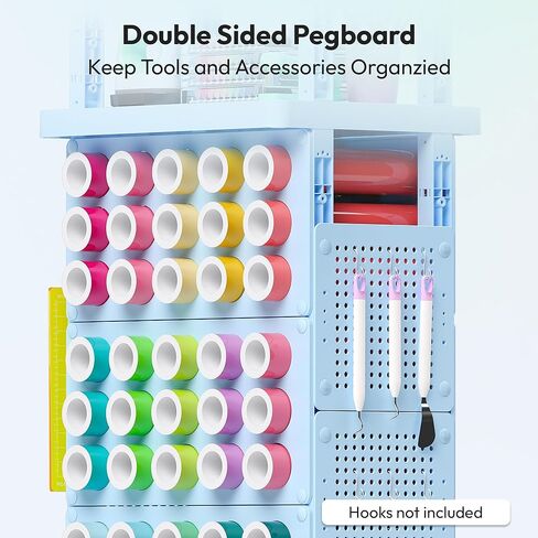 Organizer and Storage Stand Compatible with Cricut Machine, Rolling Storage Cart Table Desk Shelf with 30 Vinyl Roll Holders, Tool Pegboard, Accessories Holder Organizer for Craft Room Home in Saudi Arabia