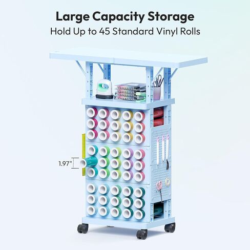 Organizer and Storage Stand Compatible with Cricut Machine, Rolling Storage Cart Table Desk Shelf with 30 Vinyl Roll Holders, Tool Pegboard, Accessories Holder Organizer for Craft Room Home in Saudi Arabia