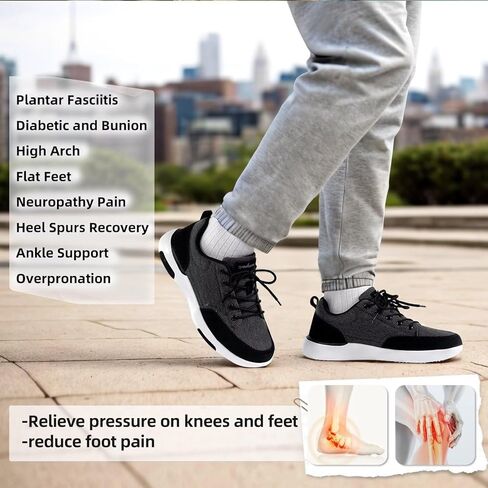 أحذية مشي مريحة لتقويم العظام من OrthoComfoot مع دعم قوس للرجال، أحذية مبطنة لتخفيف التهاب اللفافة الأخمصية، أحذية رياضية عصرية لتقويم العظام قابلة للتنفس لألم القدم والكعب in Kuwait
