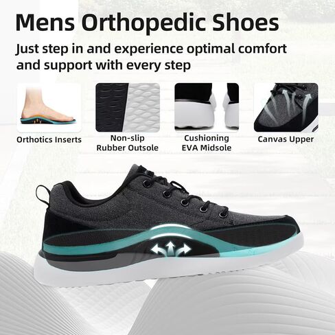 أحذية مشي مريحة لتقويم العظام من OrthoComfoot مع دعم قوس للرجال، أحذية مبطنة لتخفيف التهاب اللفافة الأخمصية، أحذية رياضية عصرية لتقويم العظام قابلة للتنفس لألم القدم والكعب in Kuwait