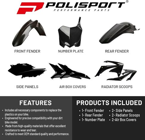 POLISPORT MOTOCROSS (MX) مجموعة بلاستيكية متماثلة لـ Honda CRF 450R (2009-10)-جودة OEM ، متينة ، مرنة ومثالية-أحمر/أبيض in Saudi Arabia