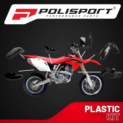 POLISPORT MOTOCROSS (MX) مجموعة بلاستيكية متماثلة لـ Honda CRF 450R (2009-10)-جودة OEM ، متينة ، مرنة ومثالية-أحمر/أبيض in Saudi Arabia
