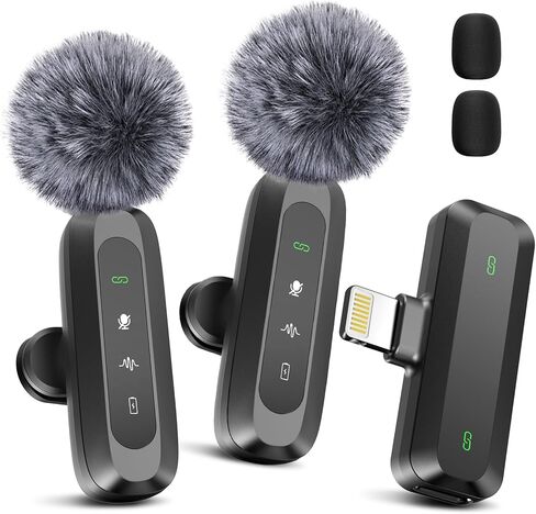 2 Pack Wireless Lavalier Microphone for iPhone, iPad, Android Phone, Mini Lapel Microphone for Video Recording, Clip on Dual Mics with Noise Reduction for Vlog YouTube Podcast Interview TikTok in Kuwait