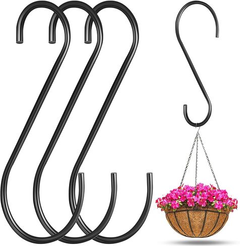 12 Pack 24 Inch Large S Hooks for Hanging Plants Black Metal Plant Hanger Long Tree Hooks Plant Hooks Outdoor Hanging Hooks for Tree Branch, Bird Feeder, Basket, Lantern Indoor Closet Garden in Saudi Arabia