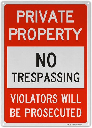 Brimar- 10"x14" Private Property No Trespassing Sign - Rust Free Weatherproof Aluminum, Easy Installation, Clear Warning for Unauthorized Access. in Saudi Arabia
