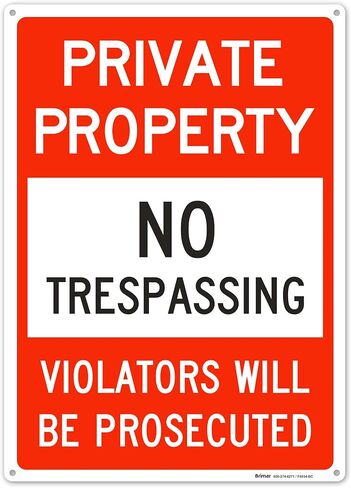 Brimar- 10"x14" Private Property No Trespassing Sign - Rust Free Weatherproof Aluminum, Easy Installation, Clear Warning for Unauthorized Access. in Saudi Arabia