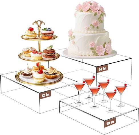 Extra Large Buffet Risers Set, 10" 12" 14" White Acrylic Food Risers for Buffet Table, Display Stand Shelf with Hollow Bottoms for Catering Dessert Collectibles Jewelry Figures Show (White) in Kuwait