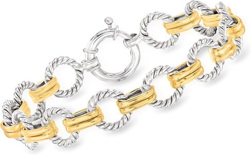 Ross-Simons Two-Tone Sterling Silver Twisted Circle-Link Bracelet in Saudi Arabia