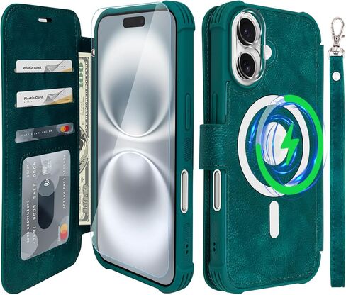 Fanavagy متوافق مع iPhone 16 Pro Wallet Case for Magsafe Wireless Charging ، Pu Leather Flip Folio Case [شاشة واقي عدسة الكاميرا] مع حامل بطاقة كتلة RFID ، Clove Purple in Kuwait