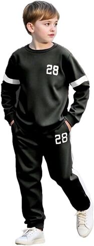 Plain Sweatsuit Set for Boys, Long Sleeve Sweatsuits and Pants Fall Winter Outfits for Big Kids 2PCS in Kuwait