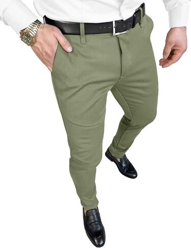 PLEPAN Men's Slim Fit Stretch Dress Pants Skinny Tapered Suit Trousers with Expandable Waist in Saudi Arabia