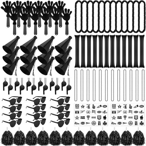 Soulchen 360 Pcs School Team Spirit Accessories Bulk Team Spirit Day Assortment Thunder Sticks Hand Clappers Whistles Megaphone Cheerleading Pom Poms Glasses Necklace Sticker for Sport Events in Saudi Arabia