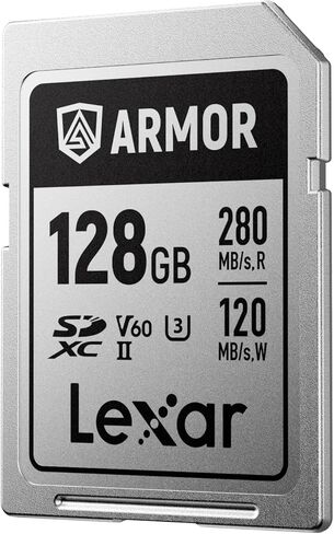 Lexar Armor Silver PRO 256GB UHS-II SDXC Card, Stainless Steel, C10 U3 V60 6K UHD Video, Up to 280MB/s Read, 160MB/s Write, DSLR/Camera/Photographer/Videographer, Limited in Saudi Arabia