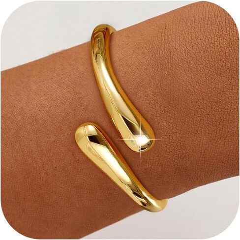 Gold Bracelets for Women Trendy - 14K Gold Plated Bangle Bracelet Chunky Adjustable Twist Cuff Gold Bracelet Non Tarnish Waterproof Jewelry for Women Gifts in Kuwait