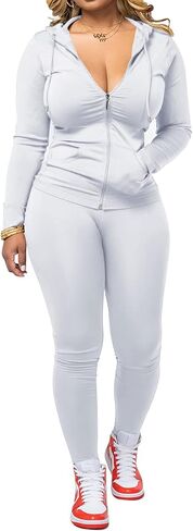Pinsv نساء من قطعتين من قطعتين تمرين مجموعات bodycon tracksuit طويلة الأكمام zip up hoodie سترة الركض مطابقة السراويل العرق in Kuwait