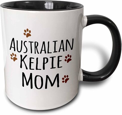 3dRose Australian Kelpie Dog Mom-Doggie by Breed-Muddy Brown paw Prints Mug, 11 oz, Black in Saudi Arabia