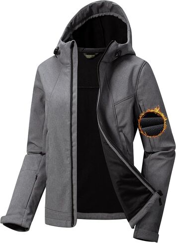 FREE SOLDIER Women's Waterproof Softshell Jacket with Hood Fleece Lined Warm Lightweight Windproof Rain Jacket for Hiking in Saudi Arabia