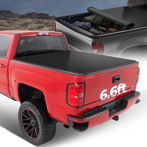 Auto Dynasty Soft Roll-up Truck Bed Tonneau Cover Compatible with 1999-2007 Chevy Silverado GMC Sierra 1500 2500 3500 & HD Classic 6.5Ft Fleetside/Styleside Bed Without Bed Rail System, Matte Black in Saudi Arabia