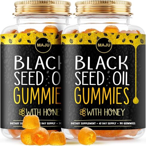 Maju's Black Poled Oil Gummies with Honey 90ct ، 500mg BSO Gummy ، Black Cumin Seed Nigella Sativa Oil ، Pold-Predic ، Forent Formula ، 90Ct in Kuwait