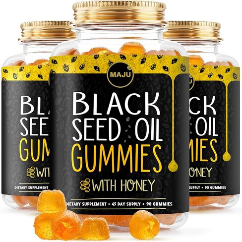 Maju's Black Poled Oil Gummies with Honey 90ct ، 500mg BSO Gummy ، Black Cumin Seed Nigella Sativa Oil ، Pold-Predic ، Forent Formula ، 90Ct in Kuwait