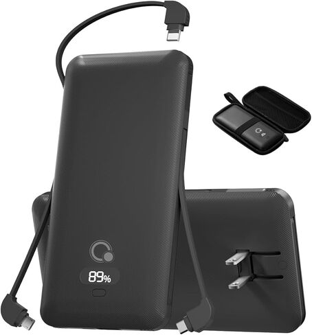 Brand Q 10000mAh Portable Charger with Built-in Cables and AC Wall Plug, USB C Fast Charging Power Bank with 3 Cords,5 Output External Battery Pack Compatible with iPhone,Tablet and All Smart Phones in Kuwait