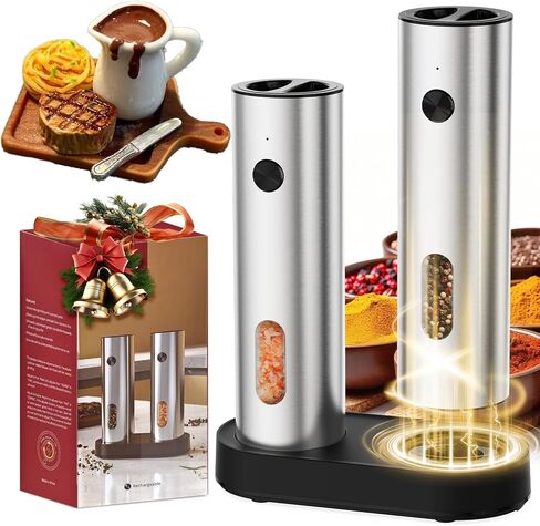 مجموعة طاحونة من الملح والفلفل الكهربائي ، والفلفل والملح ، ومطحنة الفلفل التلقائي مع قاعدة قابلة لإعادة الشحن/ضوء LED/خشونة قابلة للتعديل ، وأساسيات المطبخ مثالية للاستخدام اليومي وهدية منزلية جديدة in Kuwait