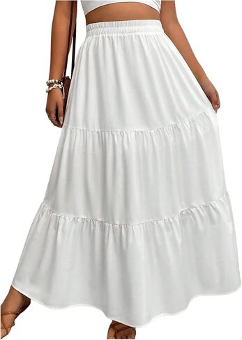 Gorglitter Women's Boho Tiered Tiergle Long Trail Long Frill Trim Paperbag Weist Y2K تنانير خط in Saudi Arabia