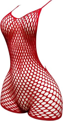Oyoangle Women's Fishnet Dress Bodysuit Hollow Out Lingerie Chemise Nightwear in Kuwait