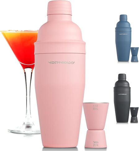Mixology & Craft Matte Pink Bartender Kit – Cocktail Shaker and Jigger Set, 24oz Drink Mixer with Cap – Home Bar Tools for Mixing Cocktails, Martini, Margarita – Sleek Gift for Men & Women in Saudi Arabia