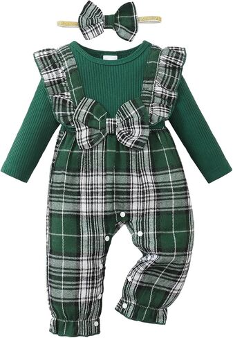 ملابس حديثي الولادة للفتيات الصغيرات، ملابس خريف وشتاء منقوشة بأكمام طويلة، بدلة رومبير من قطعة واحدة، ملابس أطفال in Kuwait