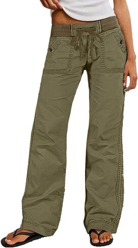 سروال الساق المستقيمة للنساء للنساء خصر منتصف الارتفاع غير الرسمي سروال تفاصيل التماس الصلبة in Kuwait