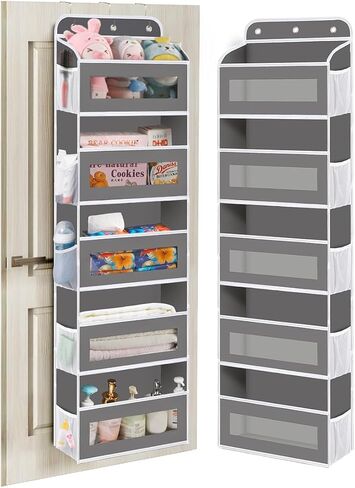 Over The Door Organizer Storage, 5 Shelves Door Organizer Hanging with 10 Mesh Pockets, Behind Door Storage - Ideal for Newborn, Nursery, and Baby Essentials Daily Use（Dark Gray） in Saudi Arabia