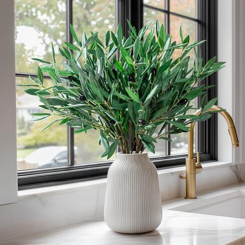 8PCS 24" Artificial Olive Branches, Realistic Fake Olive Tree Branches with 712 Silk Leaves & 4 Olives, Bendable Stems for Vase Fillers, Wedding Centerpieces, Farmhouse Home Decor - No Vase in Kuwait