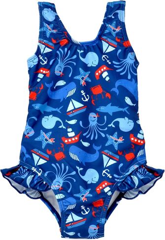 Girls' UPF 50+ Delaney Hip Ruffle Swimsuit, Mermaid Friends in Saudi Arabia