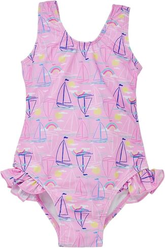 Girls' UPF 50+ Delaney Hip Ruffle Swimsuit, Mermaid Friends in Saudi Arabia