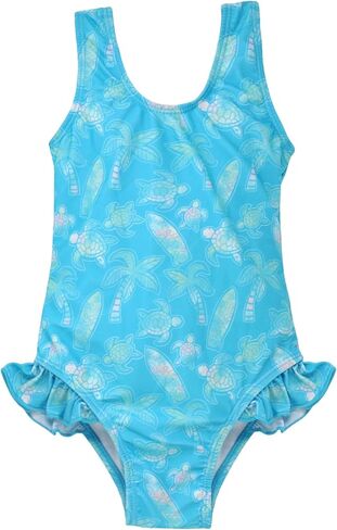 Girls' UPF 50+ Delaney Hip Ruffle Swimsuit, Mermaid Friends in Saudi Arabia