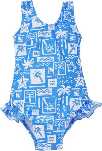 Girls' UPF 50+ Delaney Hip Ruffle Swimsuit, Mermaid Friends in Saudi Arabia