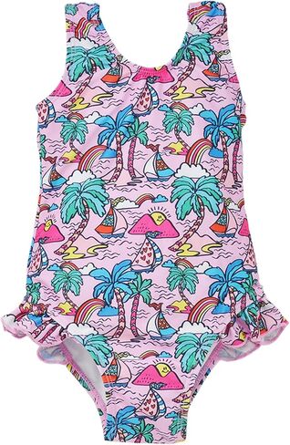 Girls' UPF 50+ Delaney Hip Ruffle Swimsuit, Mermaid Friends in Saudi Arabia
