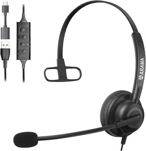 Arama Headset with Microphone for Pc, USB Headset with Mic, Computer Headset with Noise Canceling Microphone for Laptop, Wired Headset with Mute for Home Office Online Class Skype Zoom Meetings in Saudi Arabia