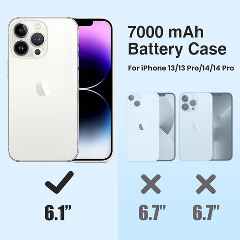 حافظة بطارية ZENEE لهاتف iPhone 13/13 Pro/14/14 Pro، غطاء شاحن محمول ممتد بقدرة 7000 مللي أمبير في الساعة 2024 متوافق مع حافظة شحن لهاتف iPhone 13/13 Pro/14/14 Pro /(6.1 بوصة)-رمادي in Saudi Arabia