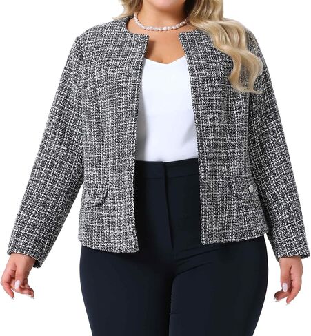 Agnes Orinda Plus Size Tweed Blazer for Women Longlarless Long Sleeve Open Front Work Business Suits Suits Disual 2025 in Saudi Arabia