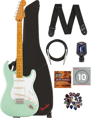 Fender Squier Classic Vibe '60s Jazzmaster - حزمة Sunburst 3 ألوان مع حقيبة أزعج ، كابل الآلات ، موالف ، حزام ، سلاسل ، اختيارات ، و Austin Bazaar التعليمية DVD in Saudi Arabia