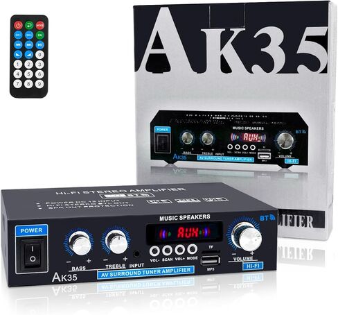 Stereo Home Audio Amplifier Receiver AK45, Blutooth 5.0 HiFi Stereo Power Amplifier 400W 2.0 Channel RMS 40W x 2 Home Stereo System with Remote Control Amp W/MIC,USB, RCA,FM Radio in Kuwait